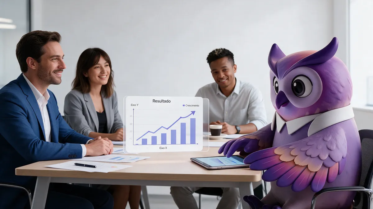 Íris apresentando resultados a uma equipe